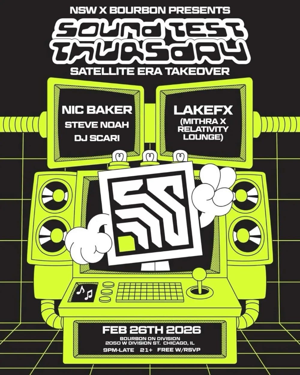 Sound Test Thursdays: Satellite Era Takeover event flyer